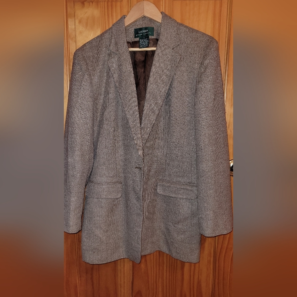 Lauren Ralph Lauren Vintage 90’s Herringbone Blazer SZ 14 Tan/Brown